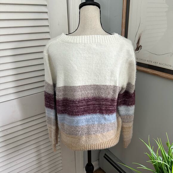 FATE Womens Sweater Large Striped Pullover Fuzzy Crewneck Preppy Winter Casual - Picture 5 of 12